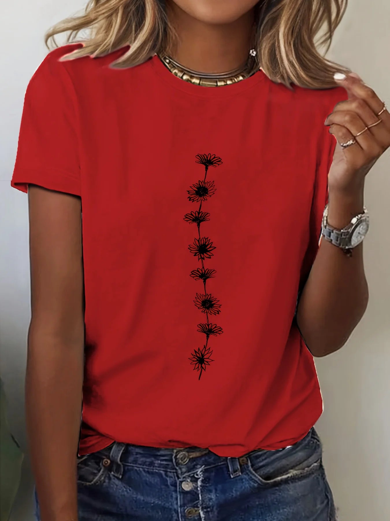 Women'S Casual Sunflower Print T-Shirt