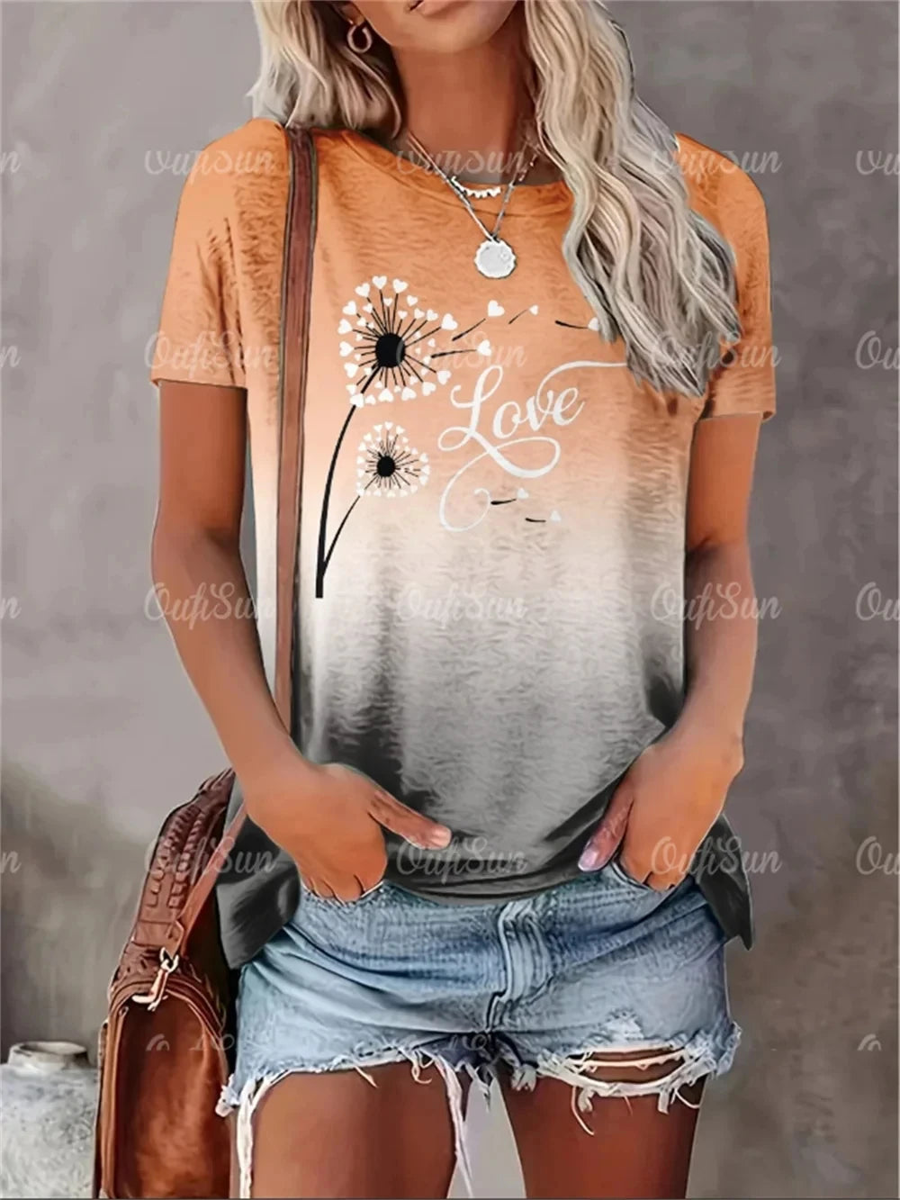 2024 New Style T-Shirt For Women Heart Print Top Fashion