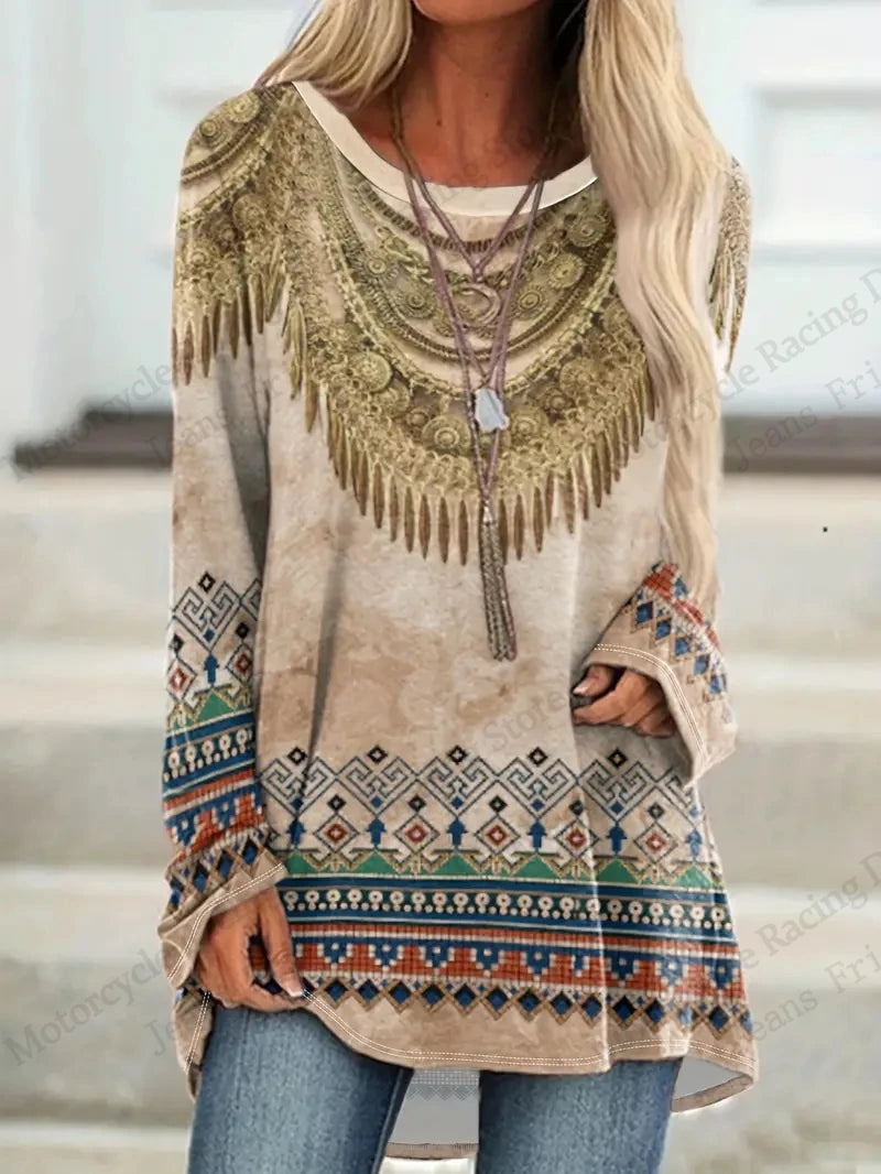 Oversized T Shirt Female Tees Tops Long Tunics Falls Ethnic