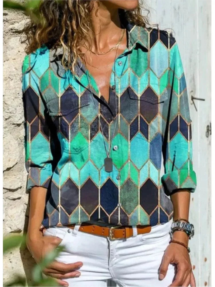 Autumn Winter Women's New Fashion Printed Sexy V-neck