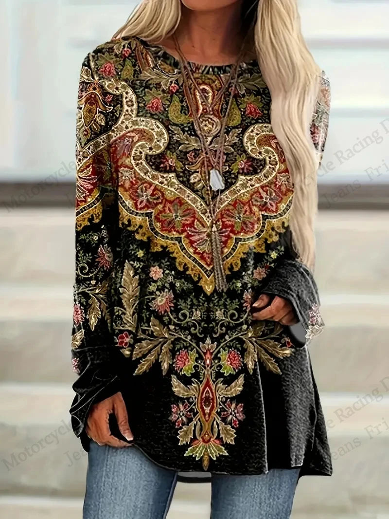 Oversized T Shirt Female Tees Tops Long Tunics Falls Ethnic