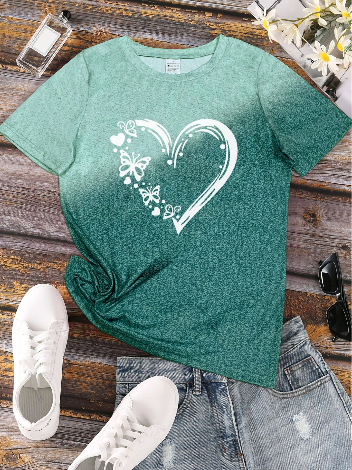 2024 New Style T-Shirt For Women Heart Print Top Fashion