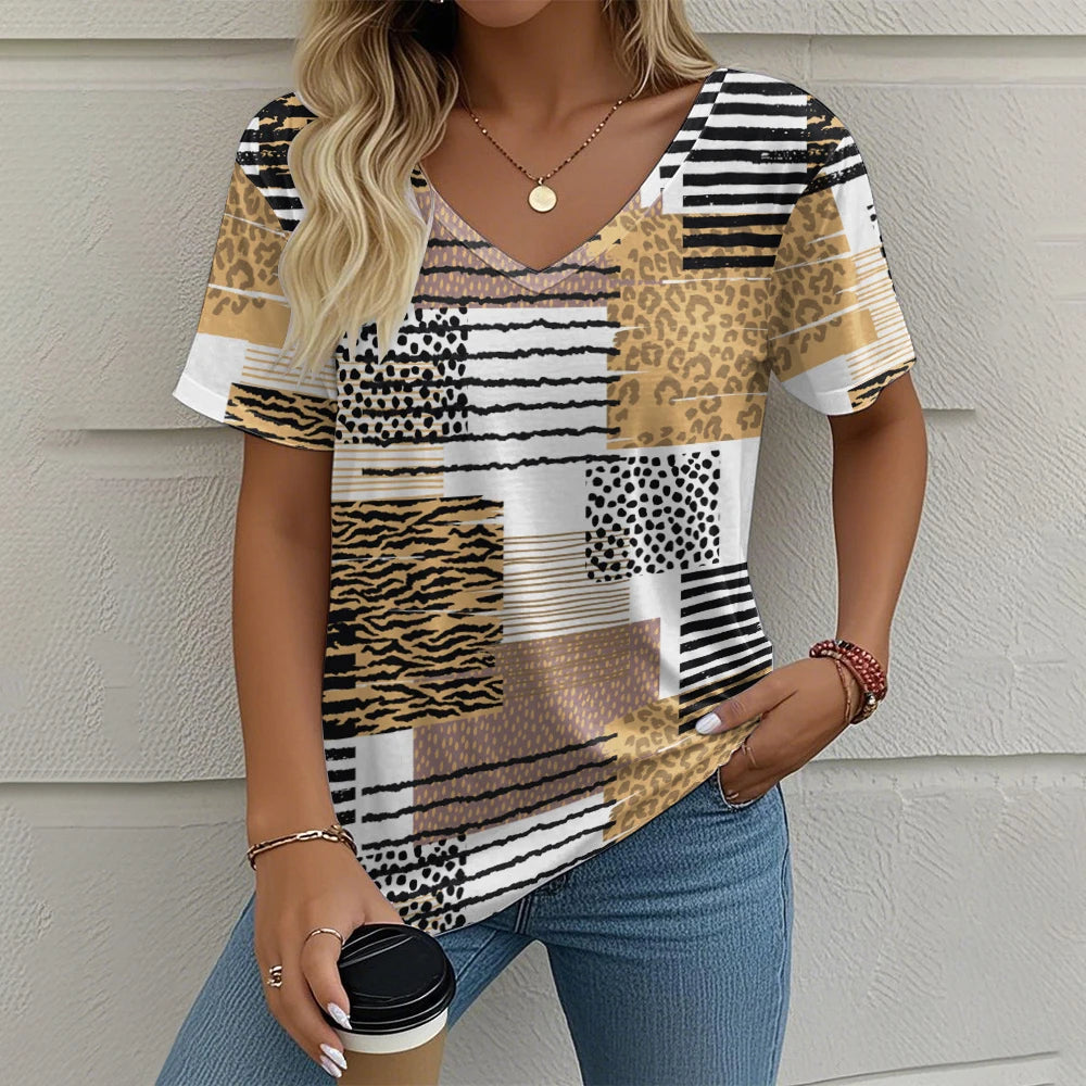 Summer Vintage Women's T-shirt Casual Plaid Pattern Printed Clothing