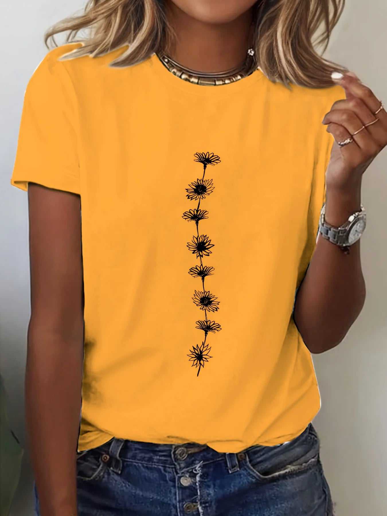 Women'S Casual Sunflower Print T-Shirt