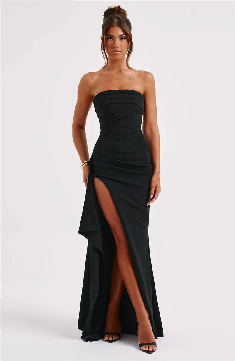 Women Fashion Off-shoulder Sleeveless Bodycon Club Party Long Dress Elegant