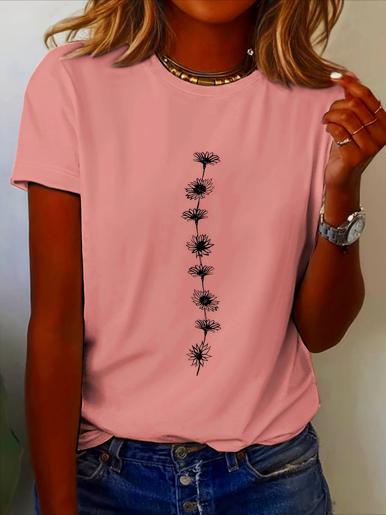 Women'S Casual Sunflower Print T-Shirt