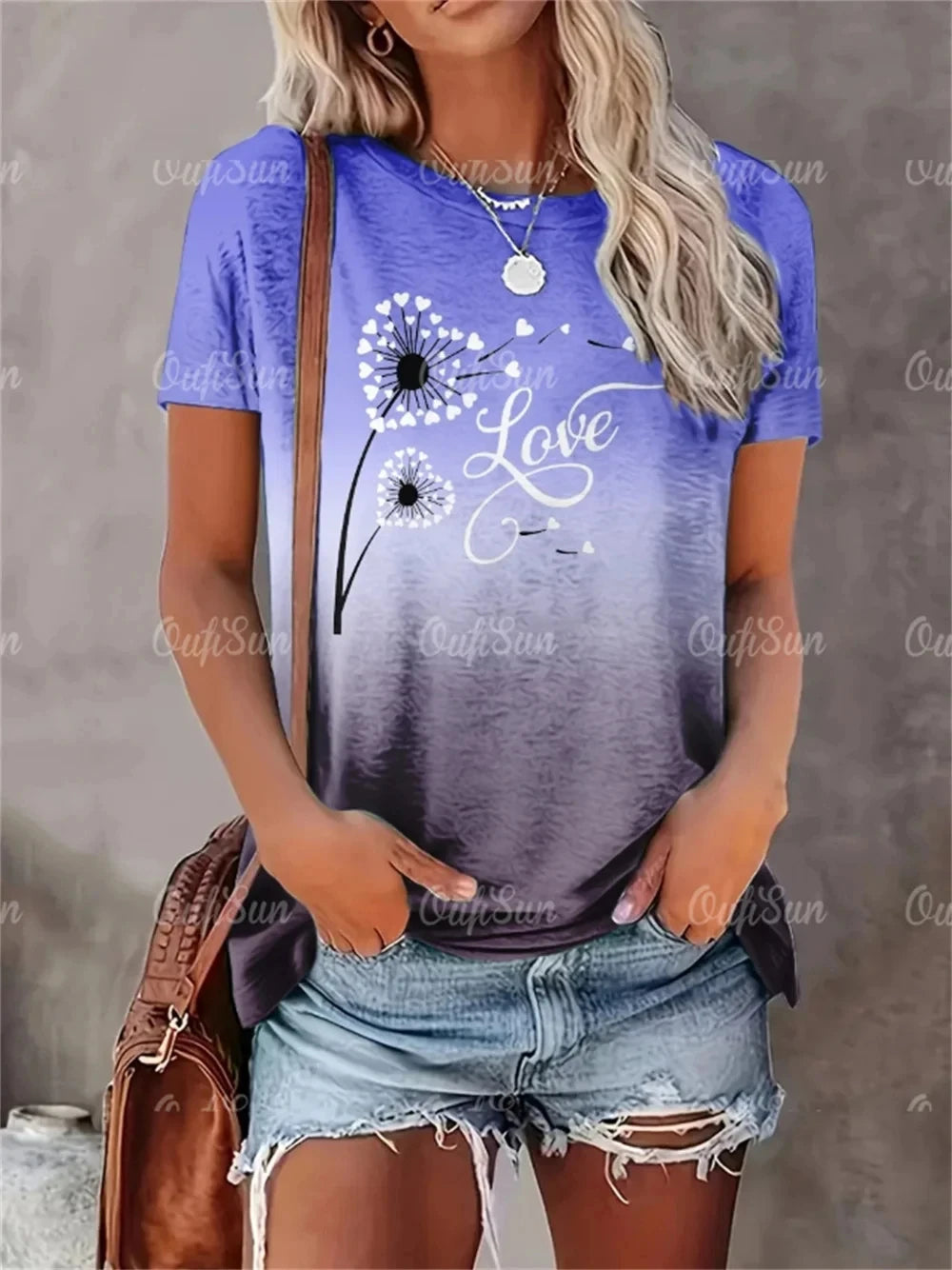 2024 New Style T-Shirt For Women Heart Print Top Fashion