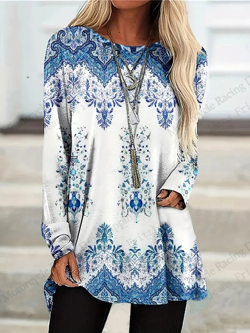 Oversized T Shirt Female Tees Tops Long Tunics Falls Ethnic
