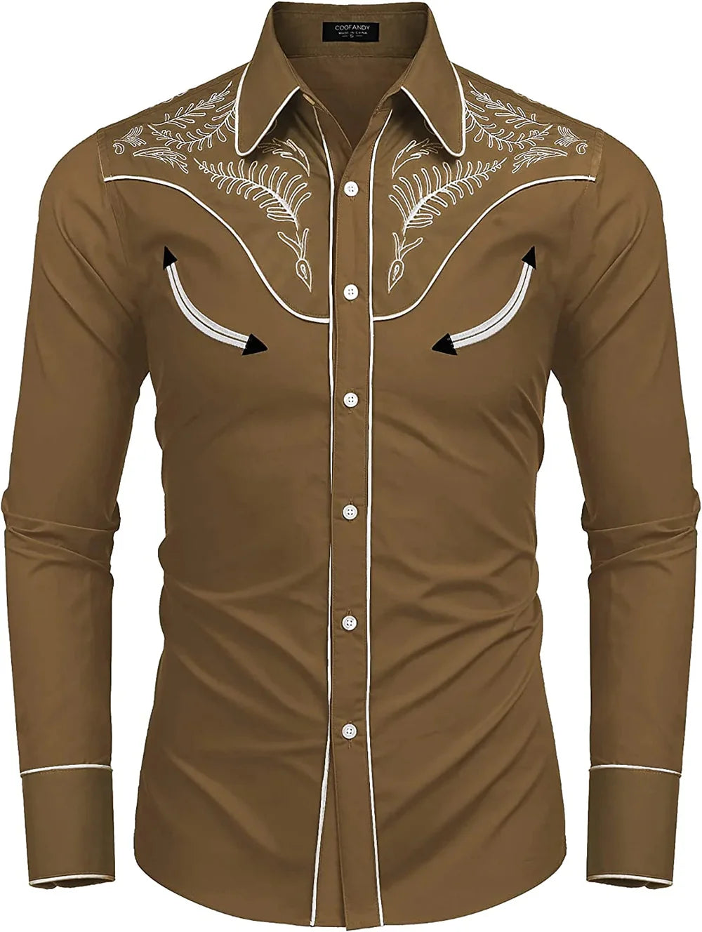 men's western printed long -sleeved lapel single -breasted shirt