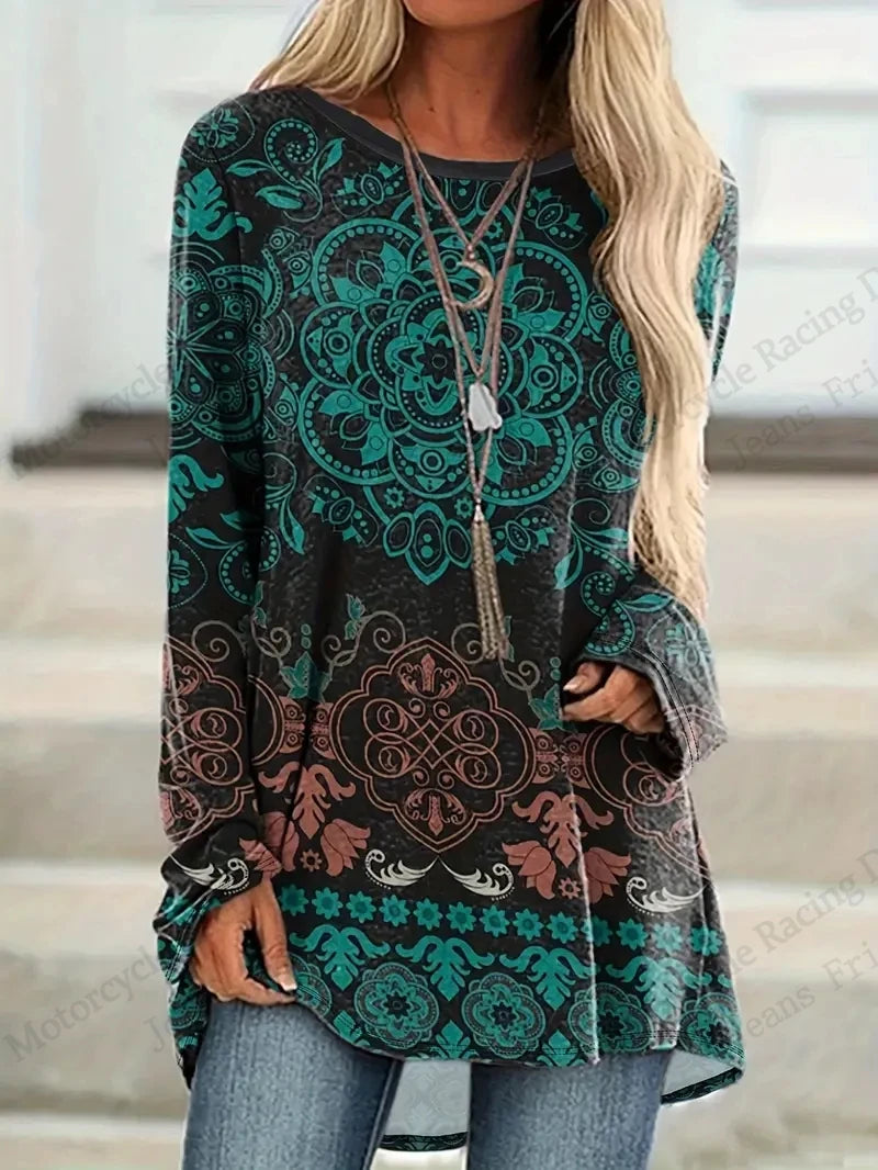 Oversized T Shirt Female Tees Tops Long Tunics Falls Ethnic