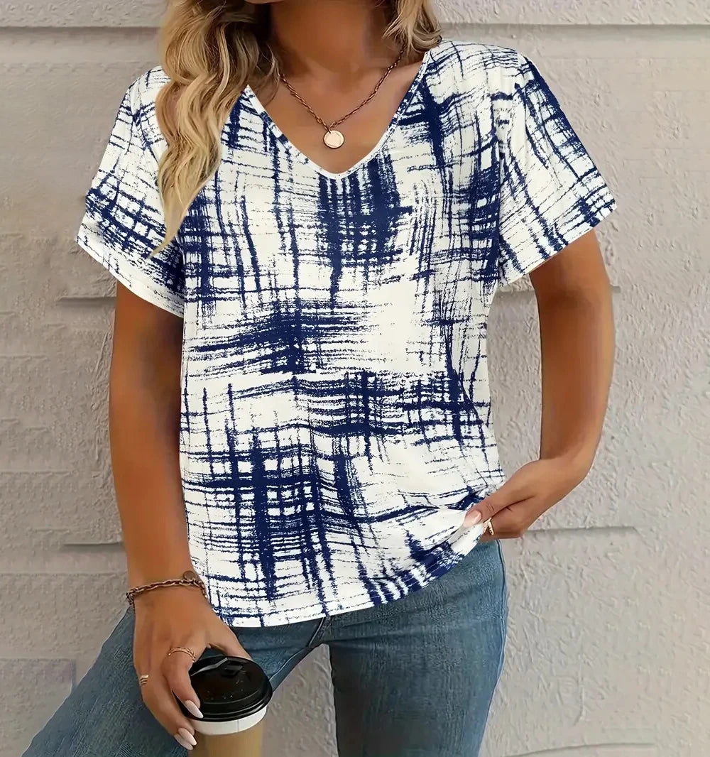 Summer Vintage Women's T-shirt Casual Plaid Pattern Printed Clothing