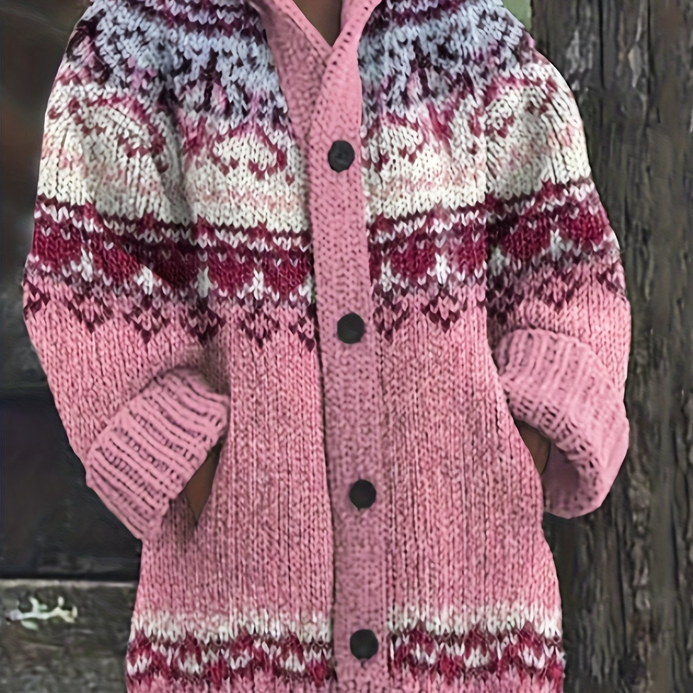 Women'S Elegant 3D Printed Thick Hooded Cardigan Sweater Coat