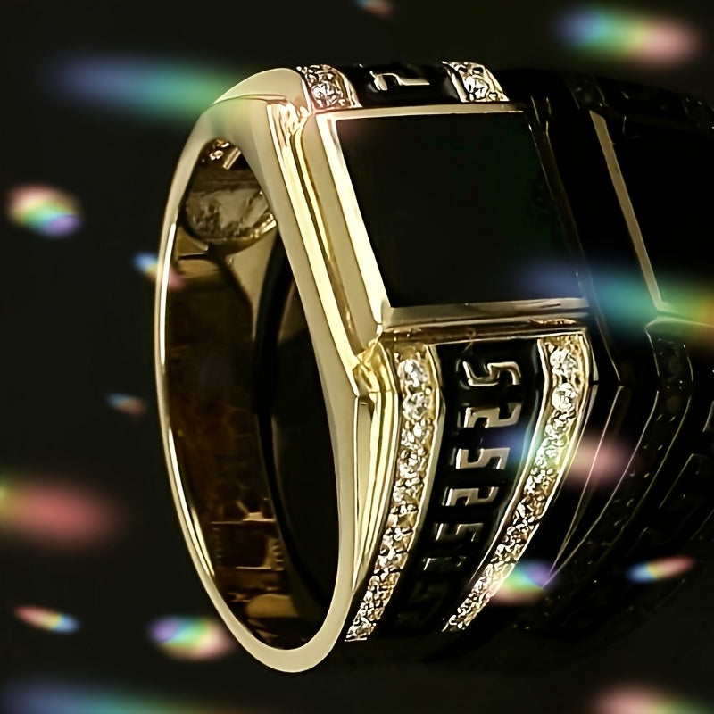 Vintage Men’s Ring | Black & Silver Alloy with Sparkle Detail