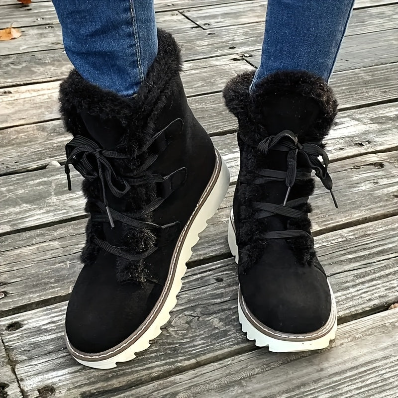 Women'S Lace-Up Winter Boots with Plush faux fur-Like Lining