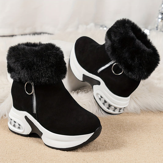 Zipper Closure Winter Shoes with Thick Platform Heel (Non-Slip PU Sole)