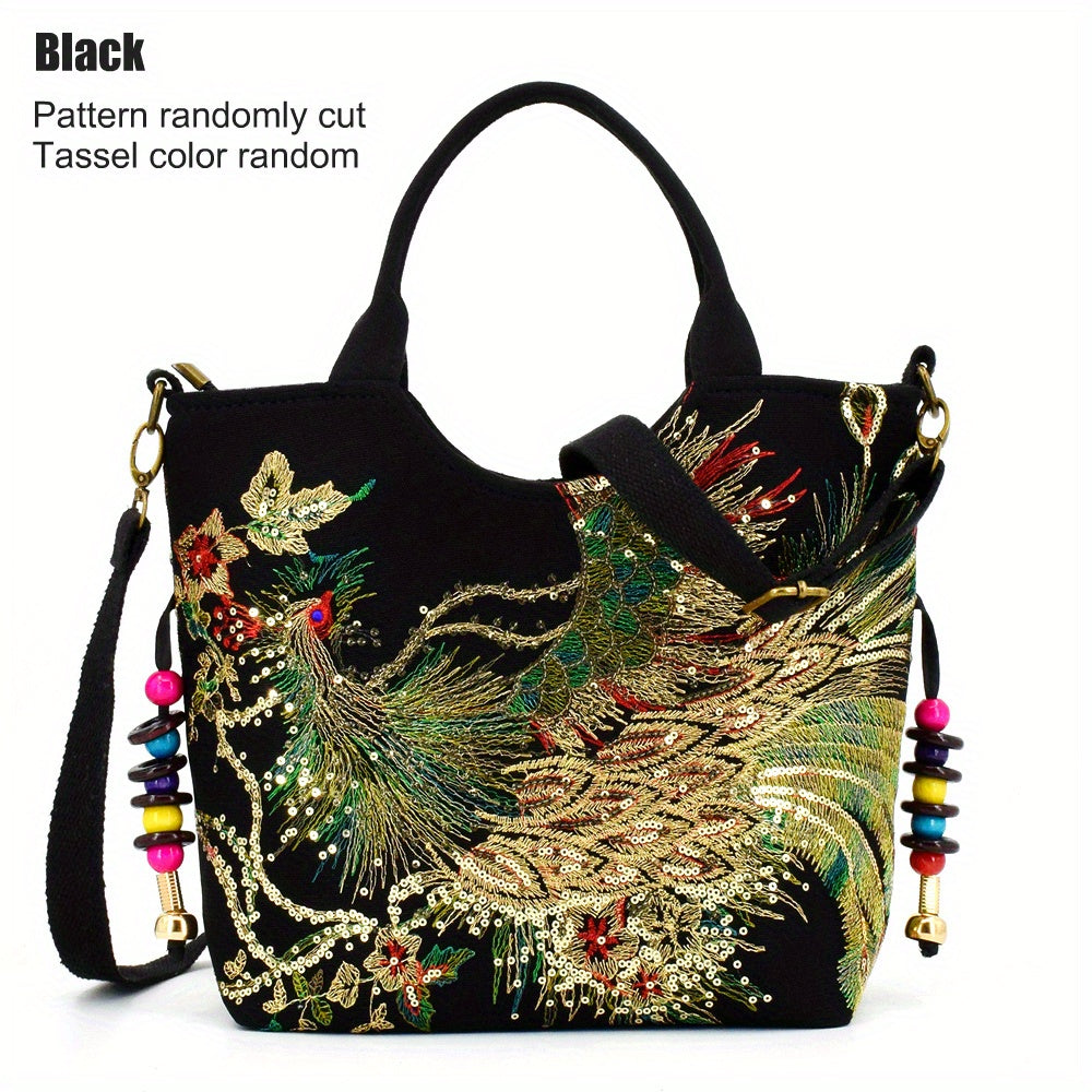 Women’s Embroidered Satchel Bag – Double Handle