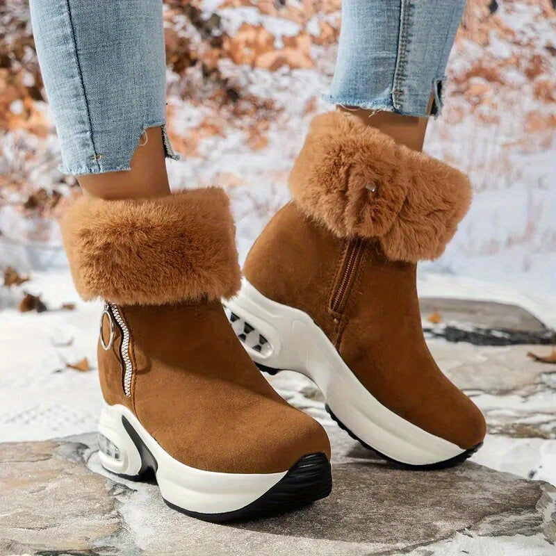 Zipper Closure Winter Shoes with Thick Platform Heel (Non-Slip PU Sole)