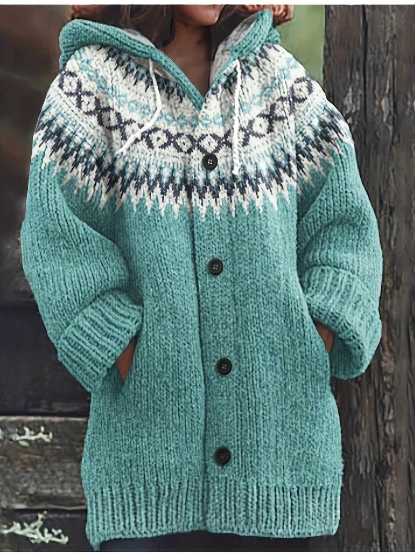 Women'S Elegant 3D Printed Thick Hooded Cardigan Sweater Coat