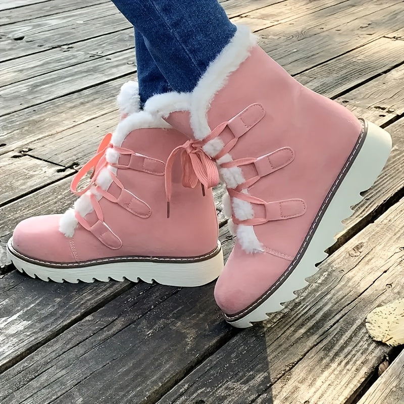 Women'S Lace-Up Winter Boots with Plush faux fur-Like Lining