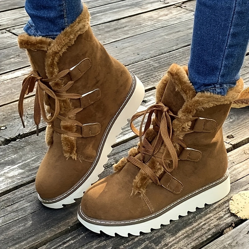 Women'S Lace-Up Winter Boots with Plush faux fur-Like Lining