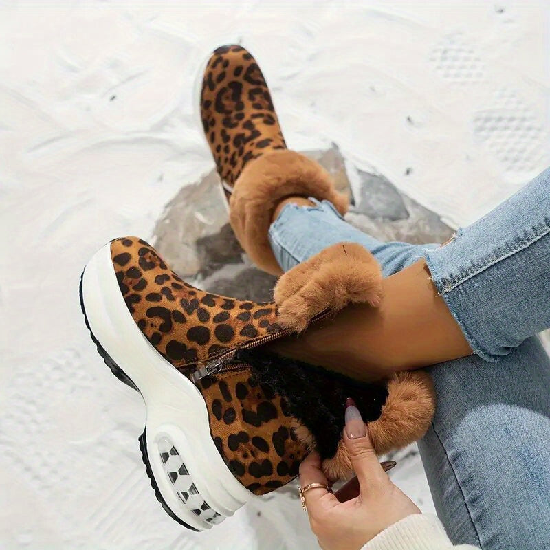 Zipper Closure Winter Shoes with Thick Platform Heel (Non-Slip PU Sole)