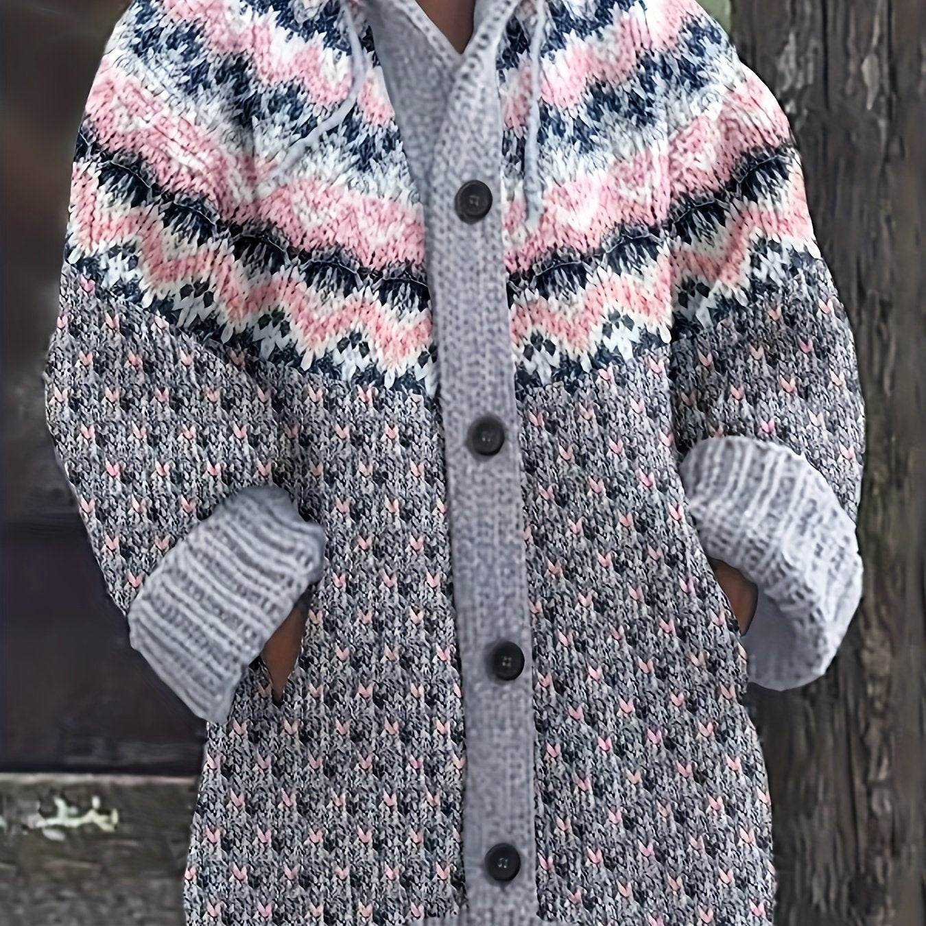 Women'S Elegant 3D Printed Thick Hooded Cardigan Sweater Coat