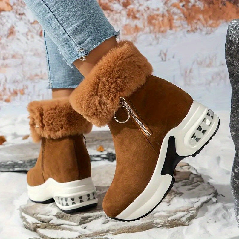 Zipper Closure Winter Shoes with Thick Platform Heel (Non-Slip PU Sole)